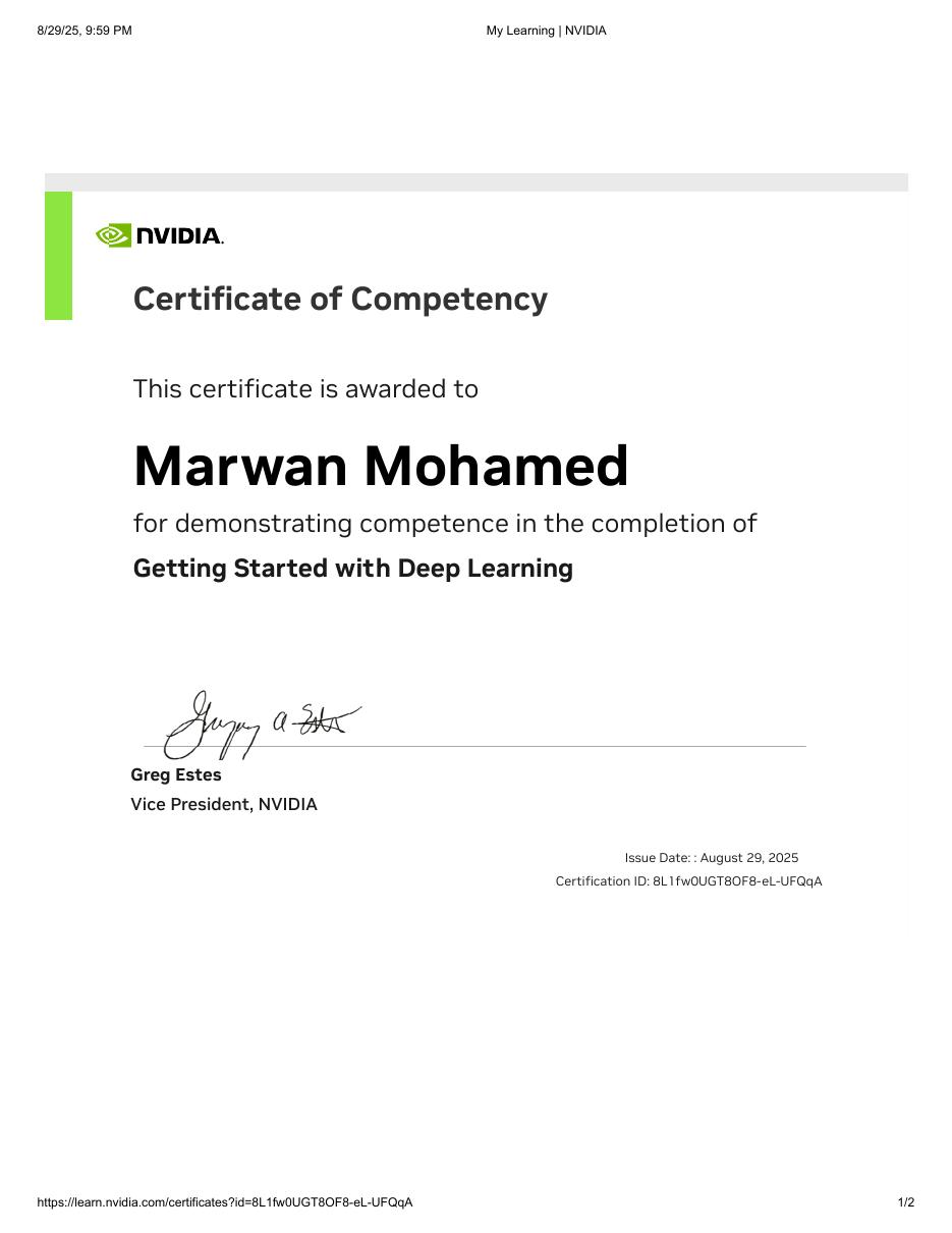 NVIDIA Getting Started with Deep Learning certificate